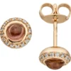 Ohrstecker Ohrringe mit Turmalin-Cabochon 32 Diamanten 0.1Ct 585 Rotgold