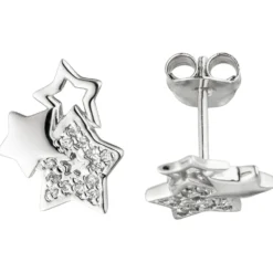 Ohrstecker Ohrringe Ohrschmuck, Sterne Sternchen mit weißen Zirkonia, 925 Silber