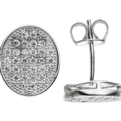 Ohrstecker Ohrringe Ohrschmuck mit weißen Zirkonia, oval, 925 Silber rhodiniert
