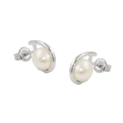 Ohrstecker Ohrringe Ohrschmuck zarte weiße Zuchtperle im Käfig aus 925 Silber