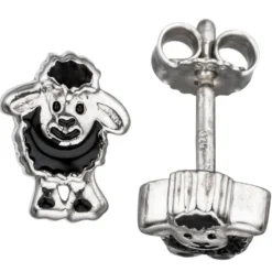 Ohrstecker Ohrringe, schwarzes Schäfchen Schaf 925 Silber Lackeinlage Kinder