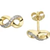 Ohrstecker Ohrringe Unendlichkeit 8 Infinity, weiße Zirkonia 375 Gold Gelbgold
