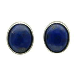 Ohrstecker Ohrschmuck aus Lapis-Lazuli & 925 Silber rhodiniert oval dunkel-blau
