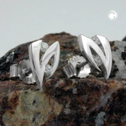 Ohrstecker Ohrschmuck in Zick-Zack Form mit weißen Zirkonia, 585 Weißgold