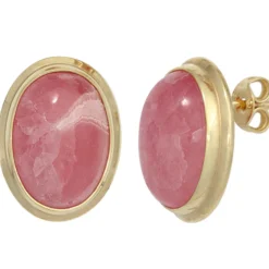 Ohrstecker Ohrschmuck mit Rhodochrosit oval rosé-pink 585 Gold Gelbgold