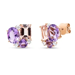Ohrstecker 750 Rotgold 6 Morganite 7,3ct rosa 6 Brillanten 0,42ct TW-SI 12,9x13,6mm