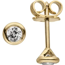 Ohrstecker Solitär Ohrringe mit 2 Diamanten 0.14Ct 585 Gold Gelbgold