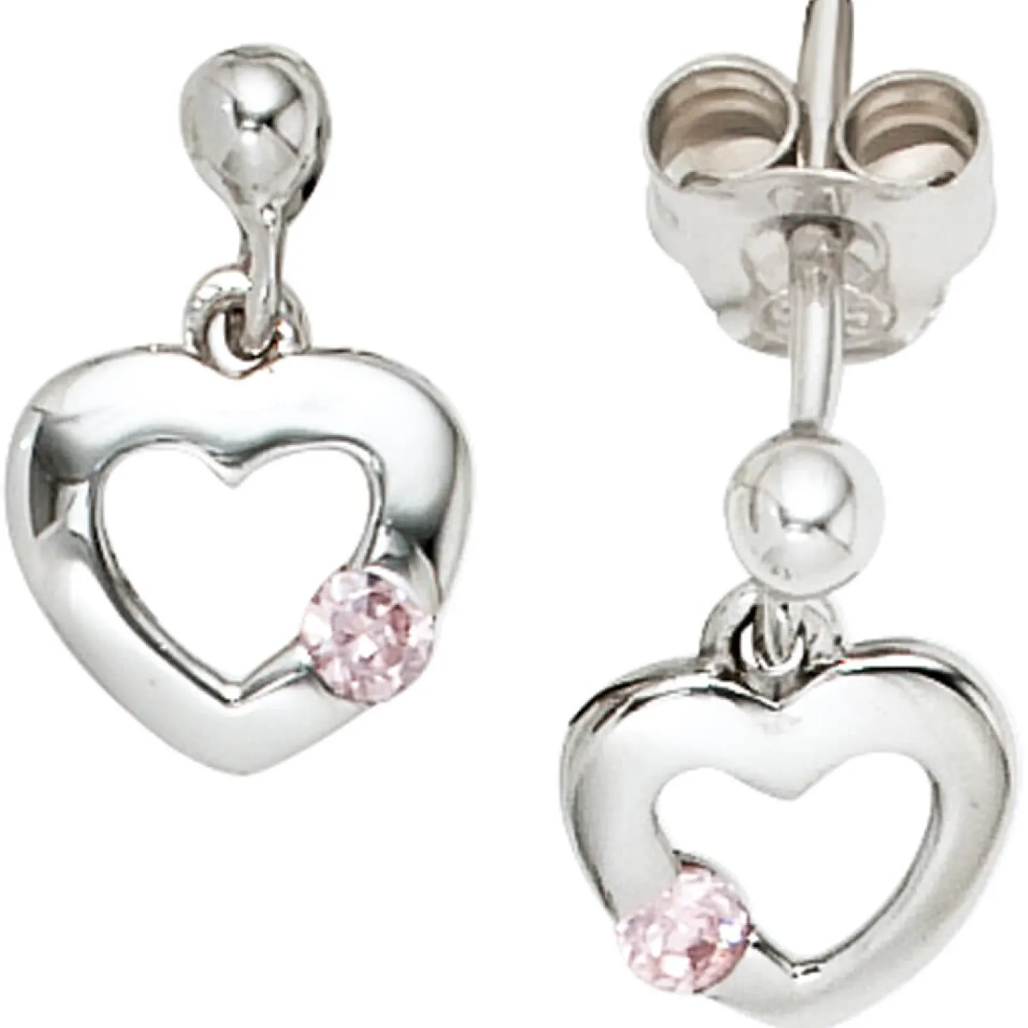 Ohrstecker Stecker Ohrringe Herz Herzen mit Zirkonia rose 925 Silber