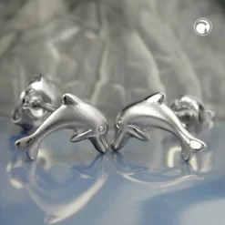 Ohrstecker Stecker springender Delfin Delfine, 925 Silber, Ohrschmuck