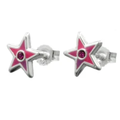 Ohrstecker Stecker Stern Sterne pink Glasstein, 925 Silber, für Kinder