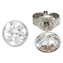 Ohrstecker Stecker Zirkonia weiß rund 6,5mm 925 Silber Ohrschmuck