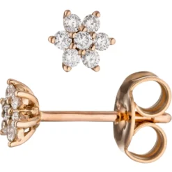 Ohrstecker Stern Sterne mit 14 Diamanten 0.14Ct W/SI Brillanten 585 Gold Rotgold