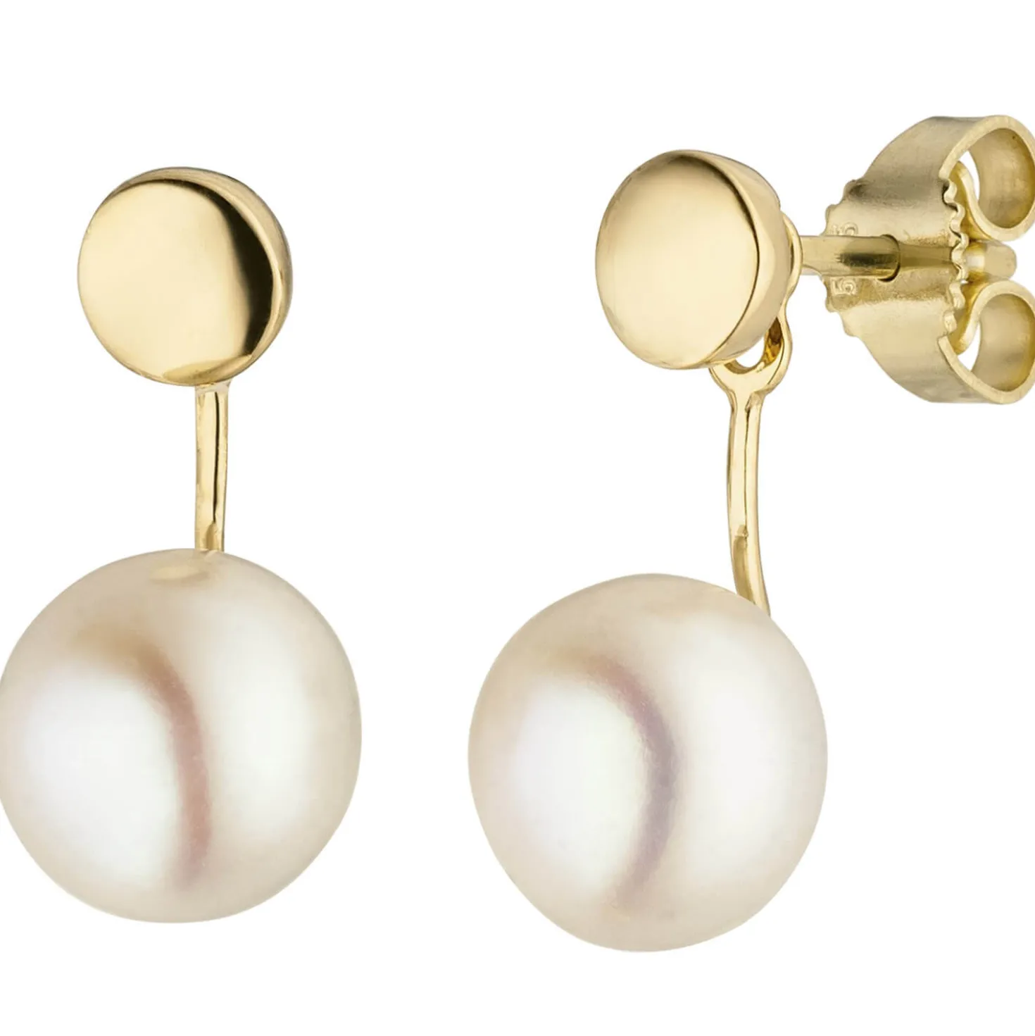 Ohrstecker 2-teilig mit Süßwasser Perlen 9-9,5mm creme-weiß 585 Gold Gelbgold