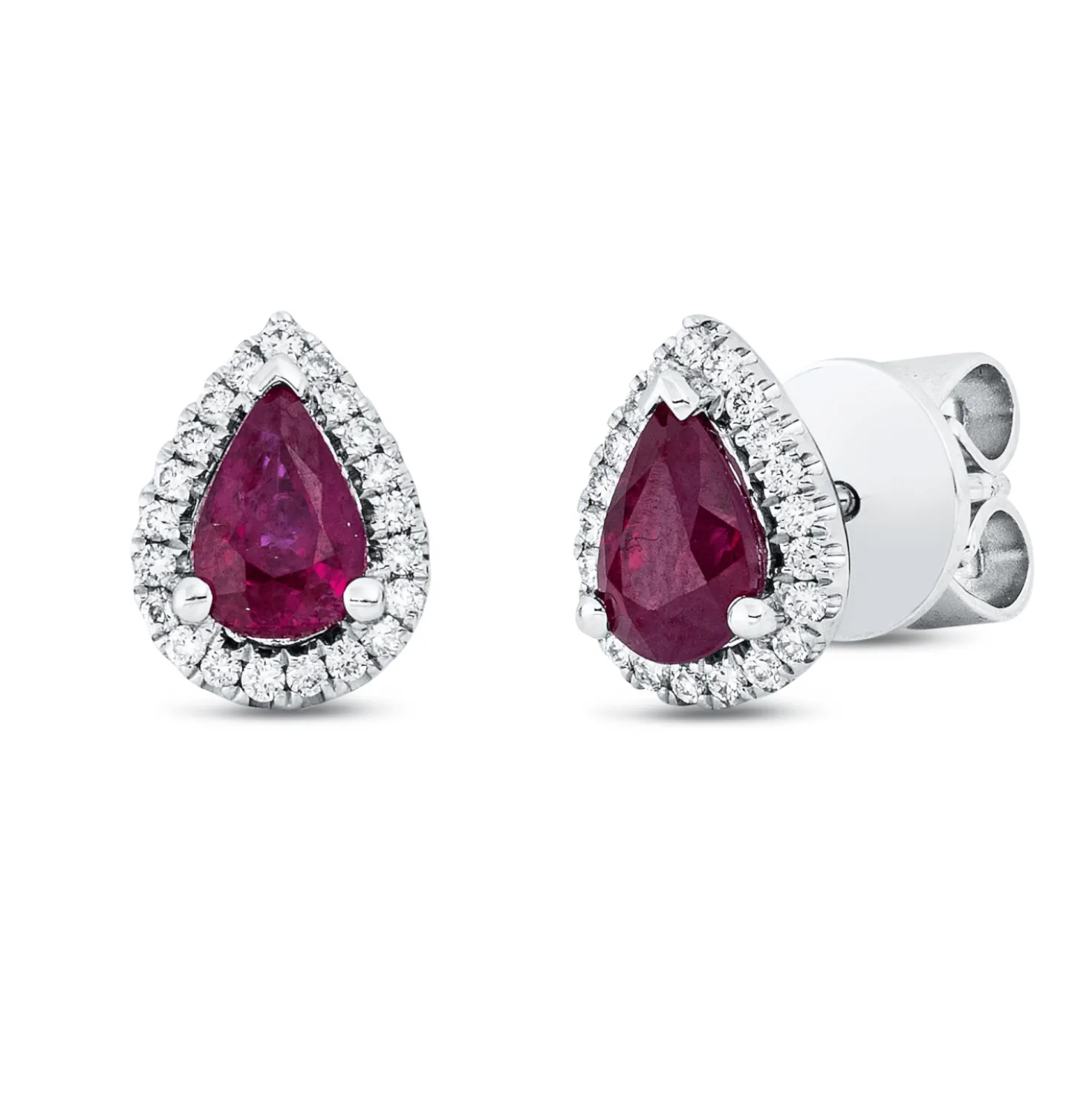 Ohrstecker Tropfen aus 750 Weißgold 2 Rubine 1,06ct rot 42 Brillanten 0,15ct TW-SI