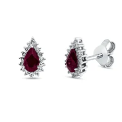 Ohrstecker Tropfen aus 750 Weißgold 2 Rubine 0,58ct rot 32 Diamanten 0,16ct TW-SI