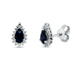 Ohrstecker Tropfen 750 Weißgold 2 Saphire 0,52ct blau 32 Diamanten 0,16ct TW-SI