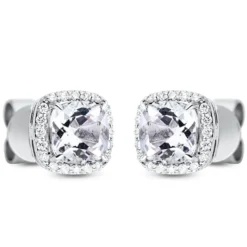 Ohrstecker 750 Weißgold 2 Amethyste 1,16ct grün 40 Brillanten 0,1ct TW-SI 7x7mm