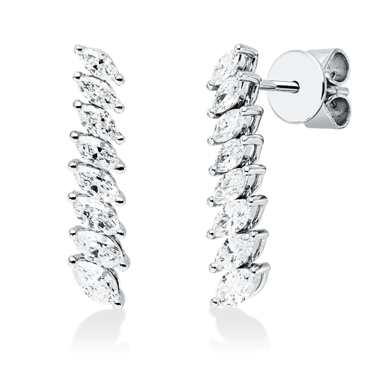 Ohrstecker 750 Weißgold 16 Diamanten Navette-Schliff 0,96ct TW-VSI/SI 18,4x4,3mm