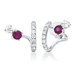 Ohrstecker 750 Weißgold 2 Rubine 0,47ct rot 18 Diamanten 0,52ct TW-SI 12x11,3mm
