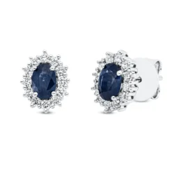 Ohrstecker 750 Weißgold 2 Saphire 1,08ct blau 24 Brillanten 0,4ct TW-SI 10,3x8mm