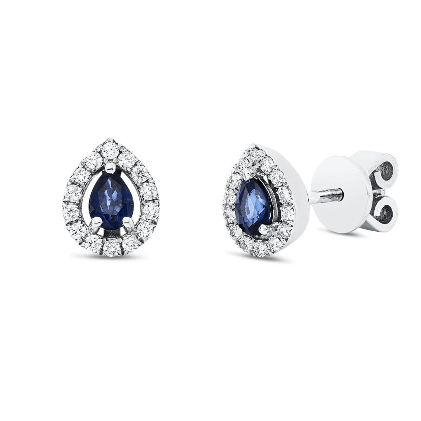 Ohrstecker 750 Weißgold 2 Saphire 0,41ct blau 28 Brillanten 0,17ct F-SI 7,8x6,3mm