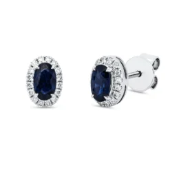 Ohrstecker 750 Weißgold 2 Saphire 0,58ct blau 32 Brillanten 0,12ct W-SI 6,8x5mm