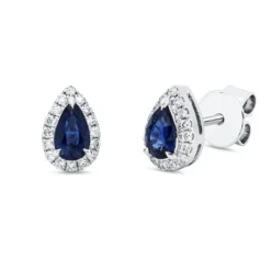 Ohrstecker 750 Weißgold 2 Saphire 0,51ct blau 32 Brillanten 0,12ct W-SI 7,2x5,1mm