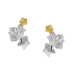 Ohrstecker 11x5mm Ohrringe drei Sterne Zirkonia 925 Silber bicolor vergoldet
