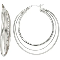 Paar Creolen 8,2mm Ohrringe aus 925 Silber kreisförmig 3-reihig modern