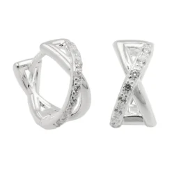Paar Creolen Ohrringe 11x6mm überkreuzt mit Zirkonia aus 925 Silber