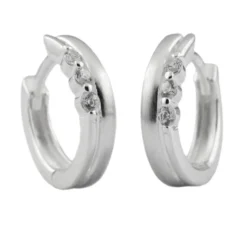 Paar Creolen Ohrringe 13x3mm mit 6 Zirkonia aus 925 Silber matt-glänzend