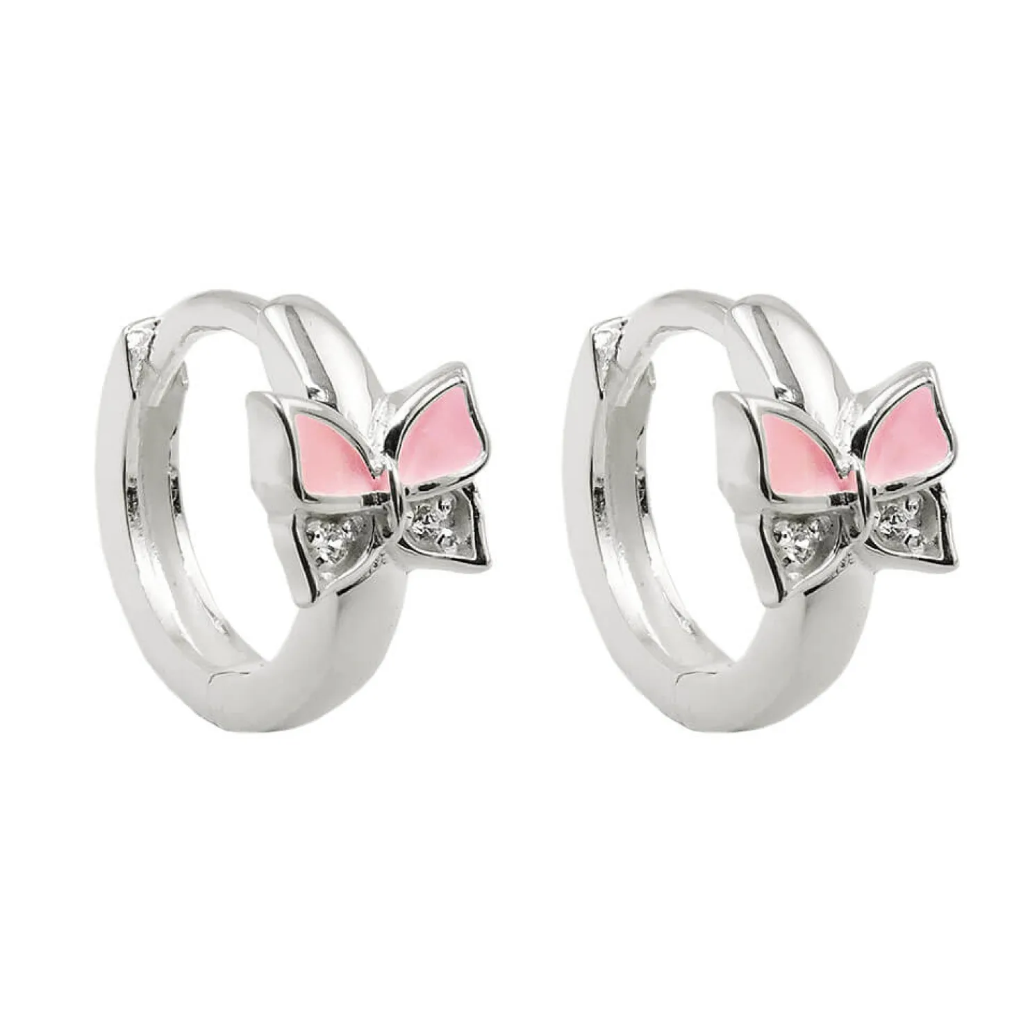Paar Creolen Ohrringe 11x2mm Schmetterlinge rosa lackiert Zirkonia 925 Silber