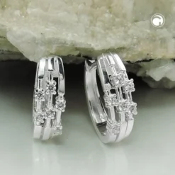 Paar Creolen Ohrringe 15x13x5mm mit weißen Zirkonia oval 925 Silber