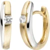 Paar Creolen 13,6x3,6mm aus 333 Gold Gelbgold bicolor teilmattiert mit Zirkonia