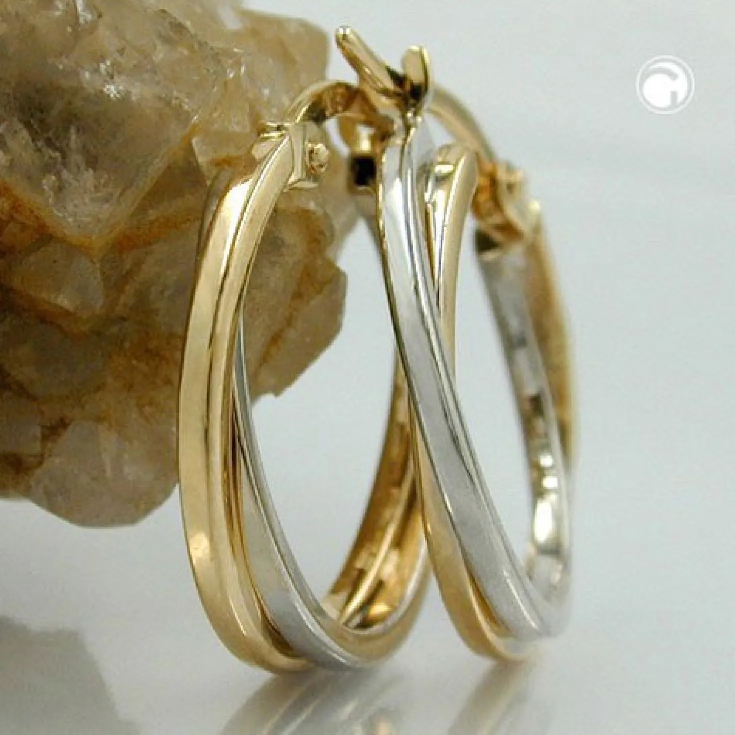 Paar Creolen 19x2mm aus 375 Gold Gelbgold & Weißgold Ohrschmuck Ohrringe