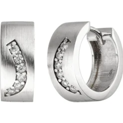 Paar Creolen 14,7x6,4mm aus 925 Silber matt 12 Zirkonia weiß Ohrringe Ohrschmuck