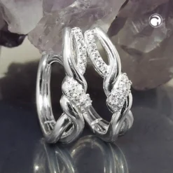 Paar Creolen 17x4mm überkreuzt mit Zirkonia 925 Silber glänzend