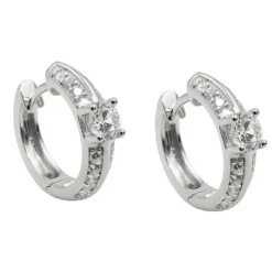 Paar Creolen 15x4mm mit Zirkonia aus 925 Silber rhodiniert glänzend