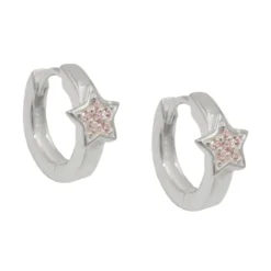 Paar -Creolen 12x2mm Ohrringe Sterne Sternchen mit pink Zirkonia 925 Silber