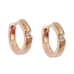 Paar Creolen 12x2mm Ohrringe, Zirkonia weiß, 925 Silber Rotgold vergoldet