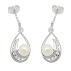 Paar Hängerstecker Ohrhänger 20x9mm Süßwasser-Zuchtperle mit Zirkonia 925 Silber