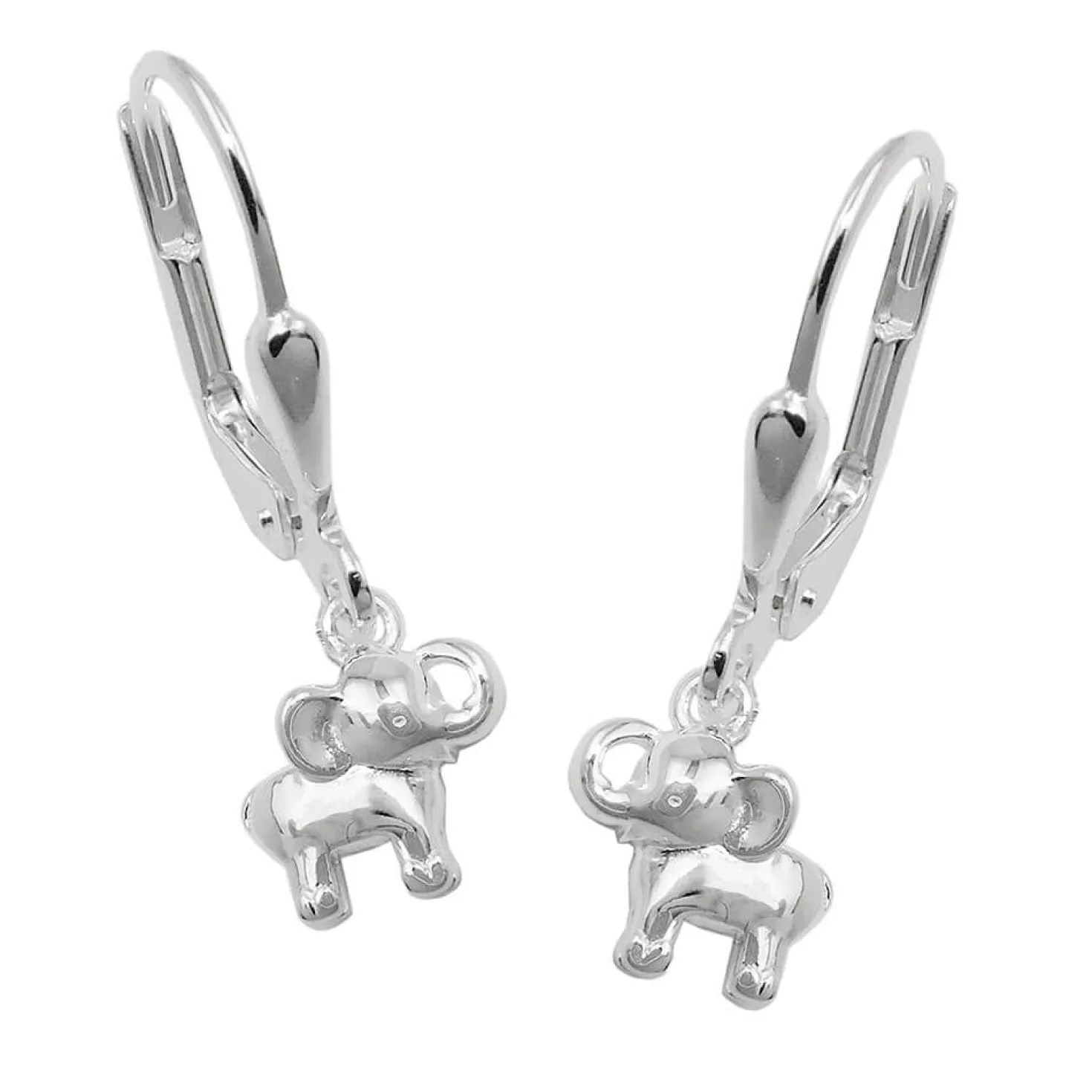 Paar kleine Ohrhänger Ohrringe mit Elefanten 21x7mm 925 Silber glänzend Kinder