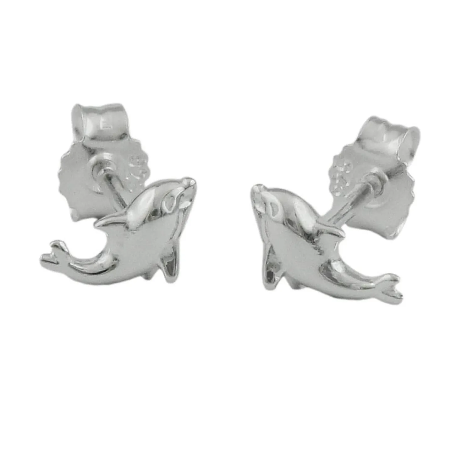 Paar kleine Ohrstecker 8x4mm Delfine aus 925 Silber glänzend Kinder
