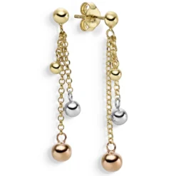 Paar Ohrhänger mit Kügelchen Hängerstecker 38,5mm Ohrschmuck 585 Gold tricolor