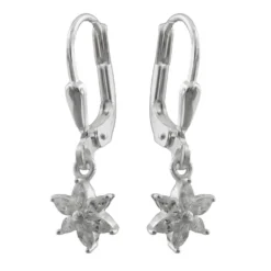 Paar Ohrhänger Ohrringe 23x6mm Blume oder Stern Zirkonia 925 Silber Kinder
