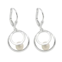Paar Ohrhänger Ohrringe 30x13mm 2 Kreise mit Süßwasserperle 925 Silber