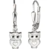 Paar Ohrringe Boutons Ohrhänger 5,7x24mm Eulchen Eulen aus 925 Silber lackiert