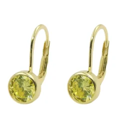 Paar Ohrringe Brisur 15x7mm mit Zirkonia grün aus 9Kt 375 Gold Gelbgold
