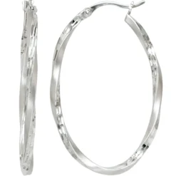 Paar Ohrringe Creolen Creole 40,6mm oval 925 Silber rhodiniert gedreht