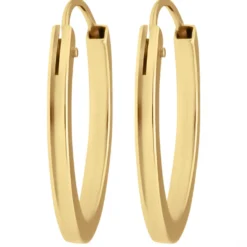 Paar Ohrringe Creolen flach vierkant Ohrschmuck aus 585 Gold Gelbgold 16x1,5mm